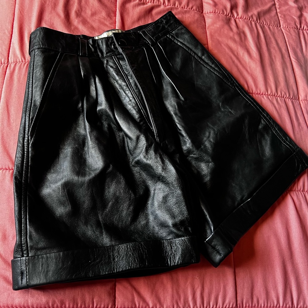 Black high waisted leather shorts
